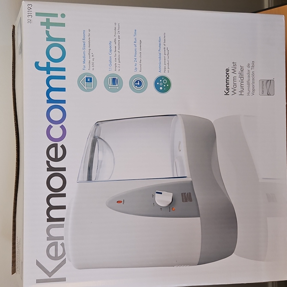 Kenmore Warm Mist Humidifier 1.1 Gallon Capacity up to 24 Hours Run  Time.